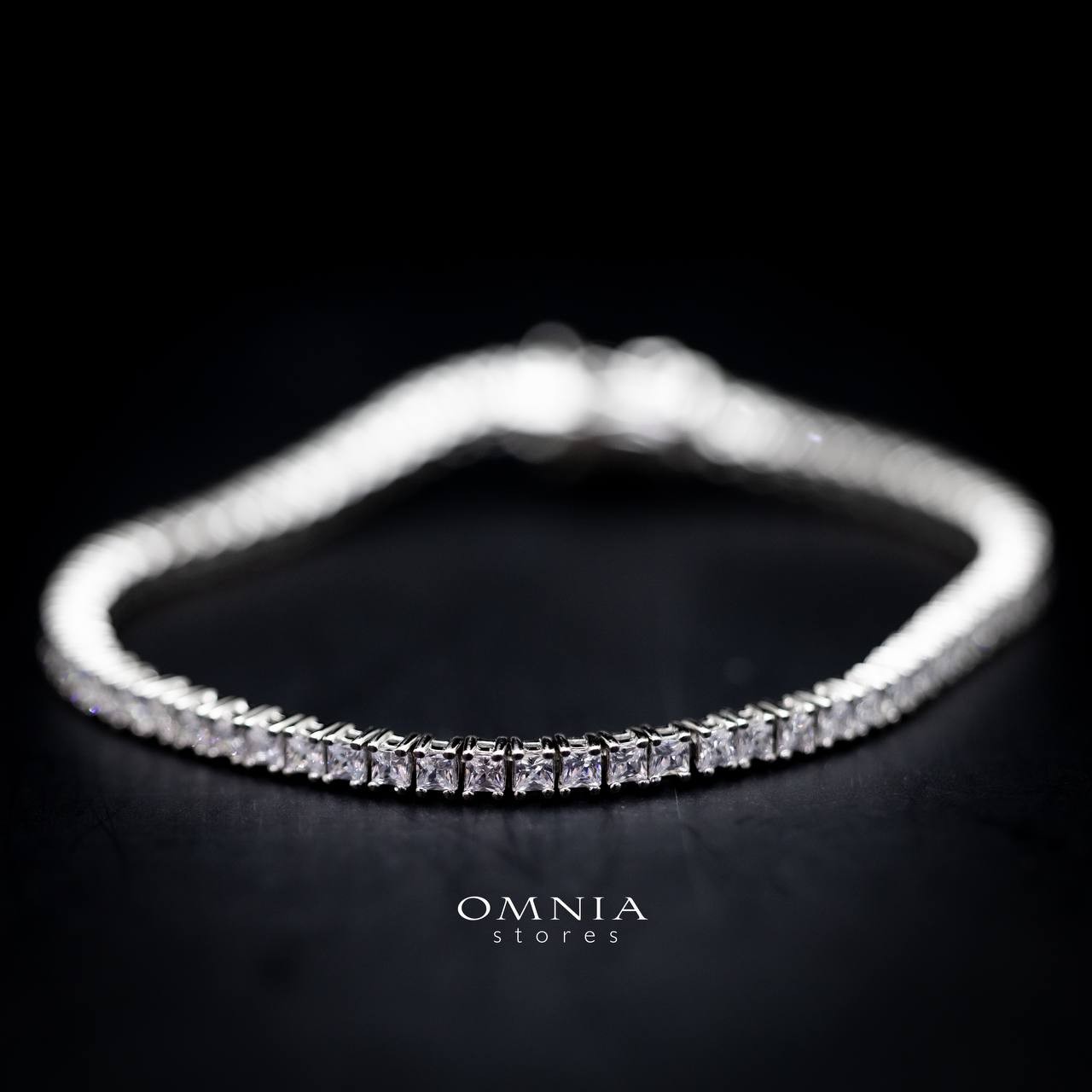 Omnia Muhsina 2mm Square Cut Tennis Bracelet in 92.5 Silver High Quality Simulated diamonds image number null