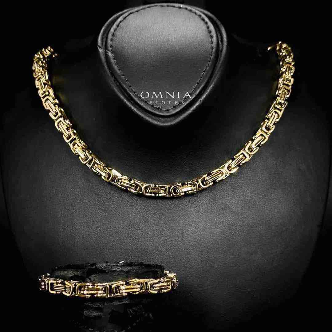 Omnia Badiyah Copper Plated Gold Color Necklace & Bracelet Set in High-Quality 6mm Stainless Steel image number null