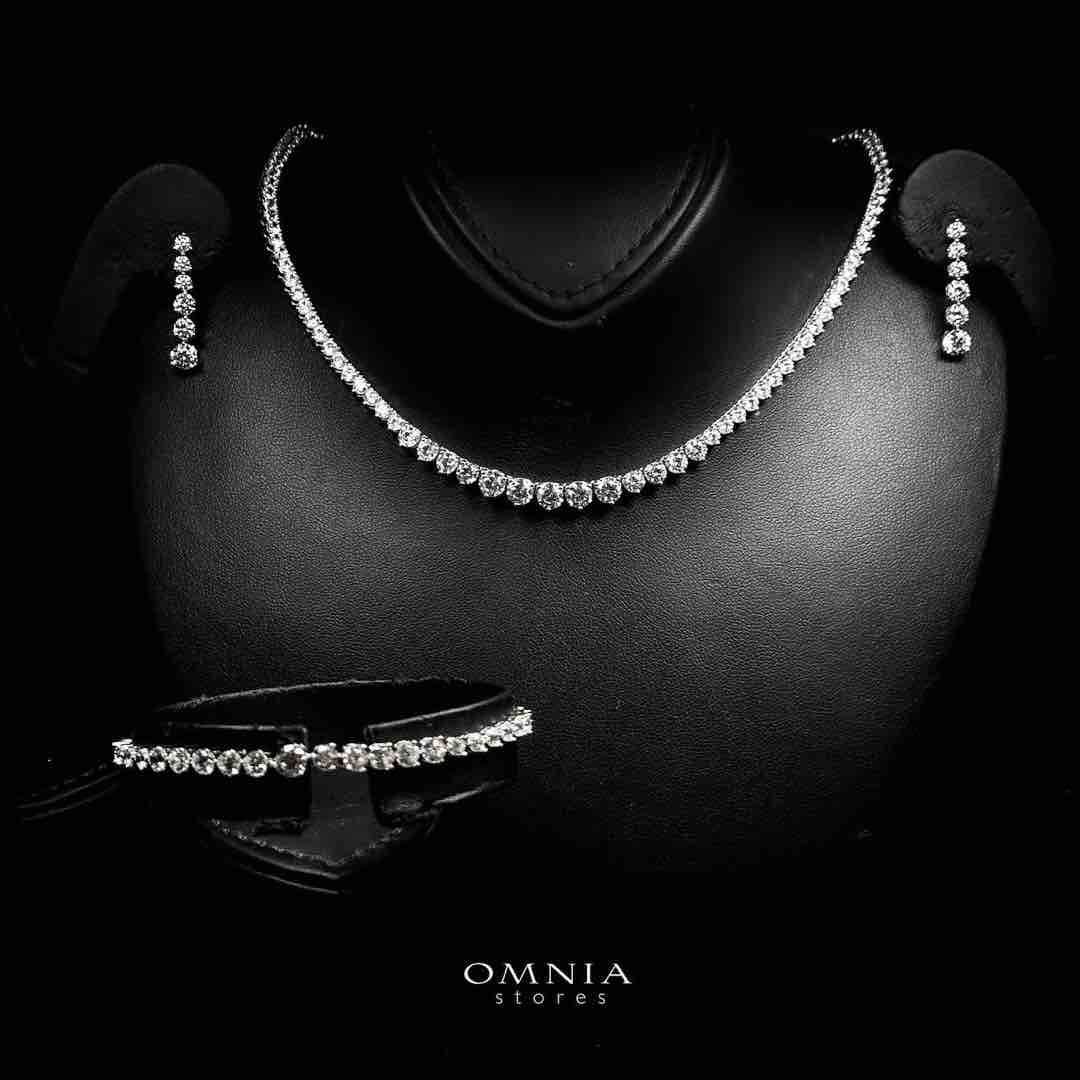 Omnia Nafeesa White Tennis Necklace, Earrings and Bracelet Set in 925 Silver with High Quality Simulated Diamonds image number null