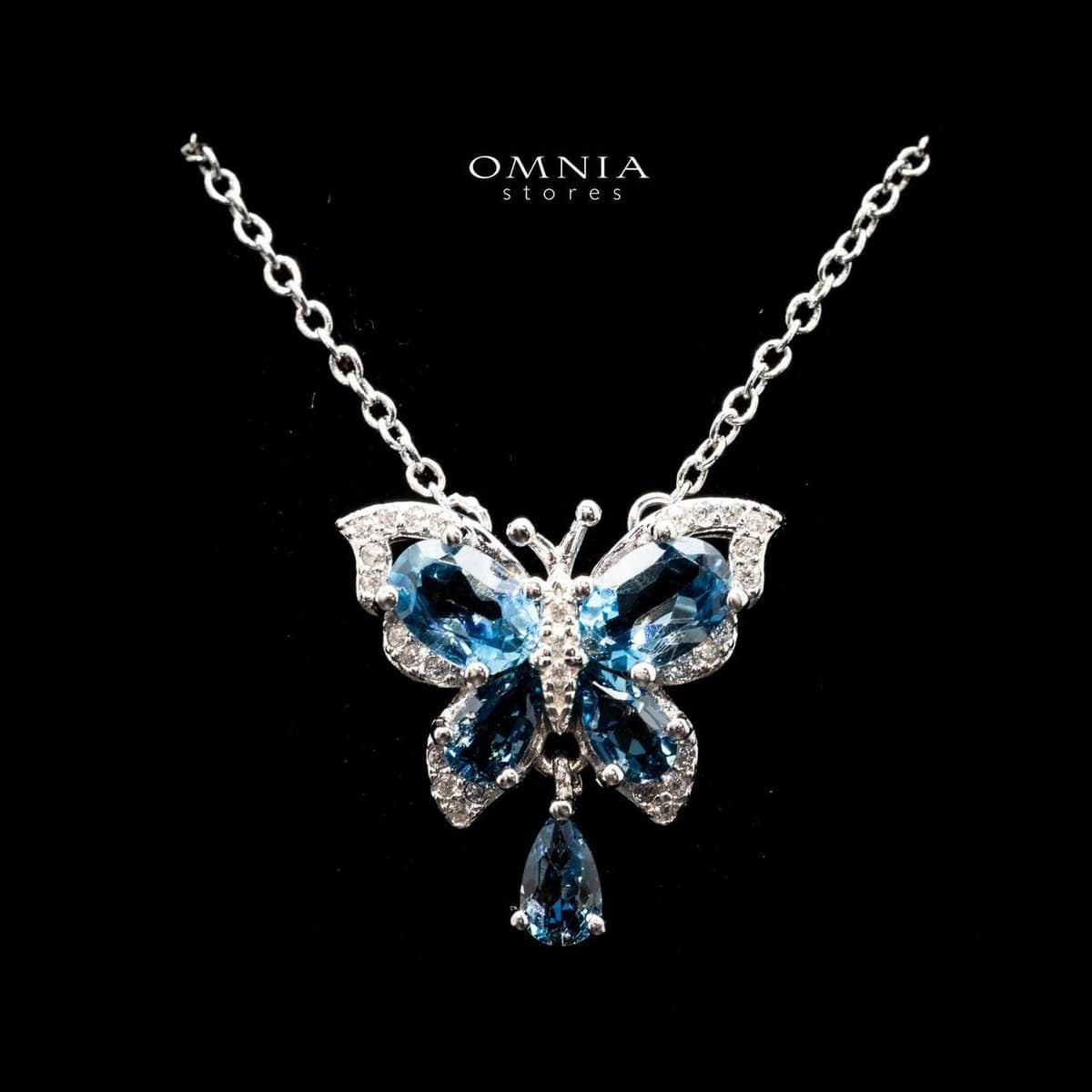 Omnia Rania butterfly Necklace In 92.5 Silver High Quality London Blue Topaz image number null