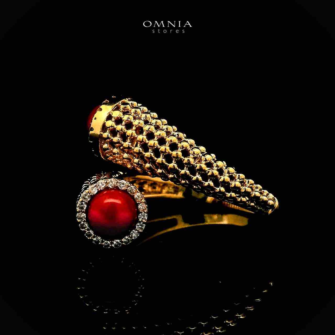 Omnia Lamisah Golden Red Necklace, Earring and Rings With Rhodium Plated In High Quality Zircon Stone image number null