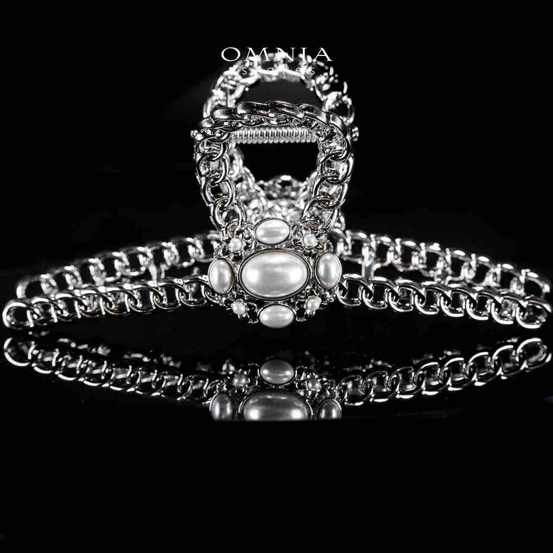 Omnia Nashwa Pearl Silver Hair Clip in High Quality Rhodium Plated image number null