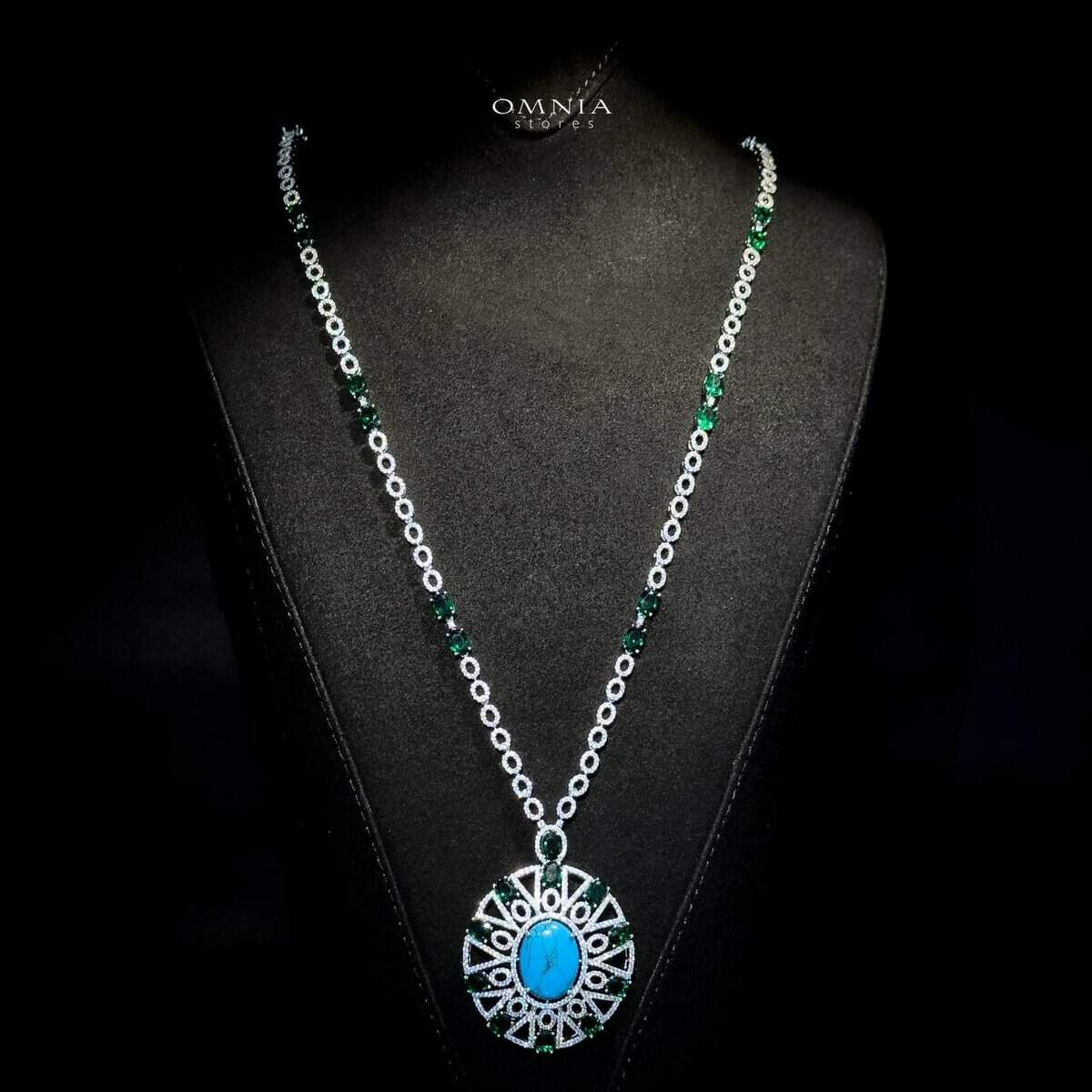 Omnia Ayala Blue &amp; Green Bridal Long Chain Full Set Accessories High Quality Zircon Stone In Rhodium Plated image number null
