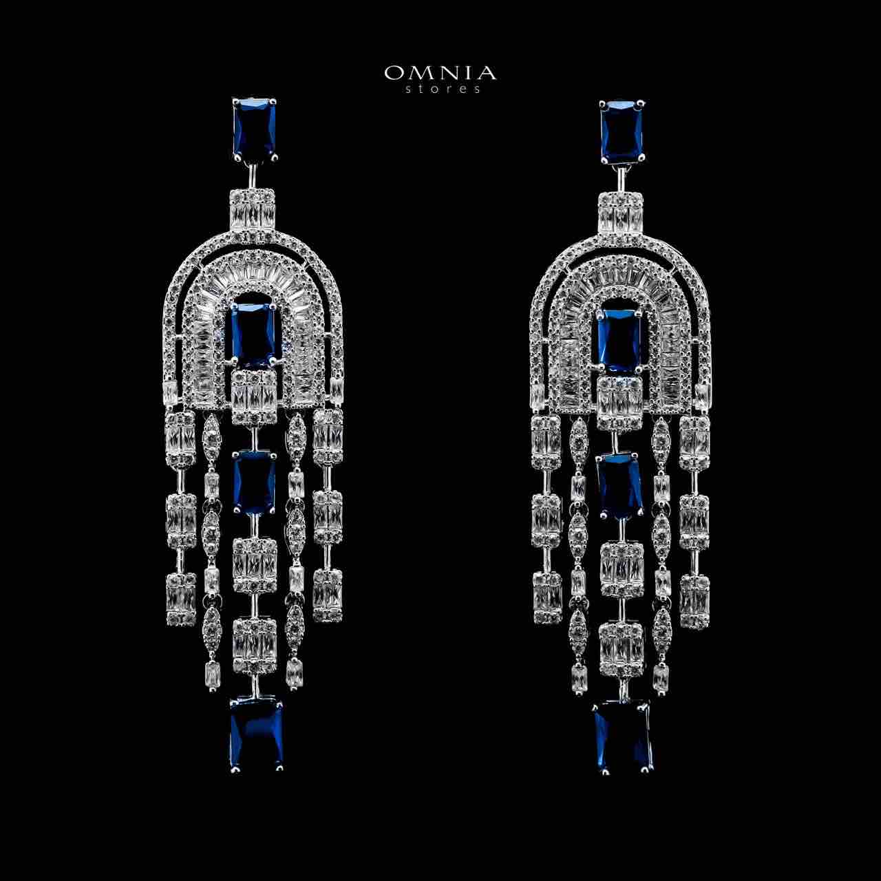 Omnia Jane Blue Bridal Long Chain Set in Rhodium Plated Finish with High-Quality Zircon Stones image number null