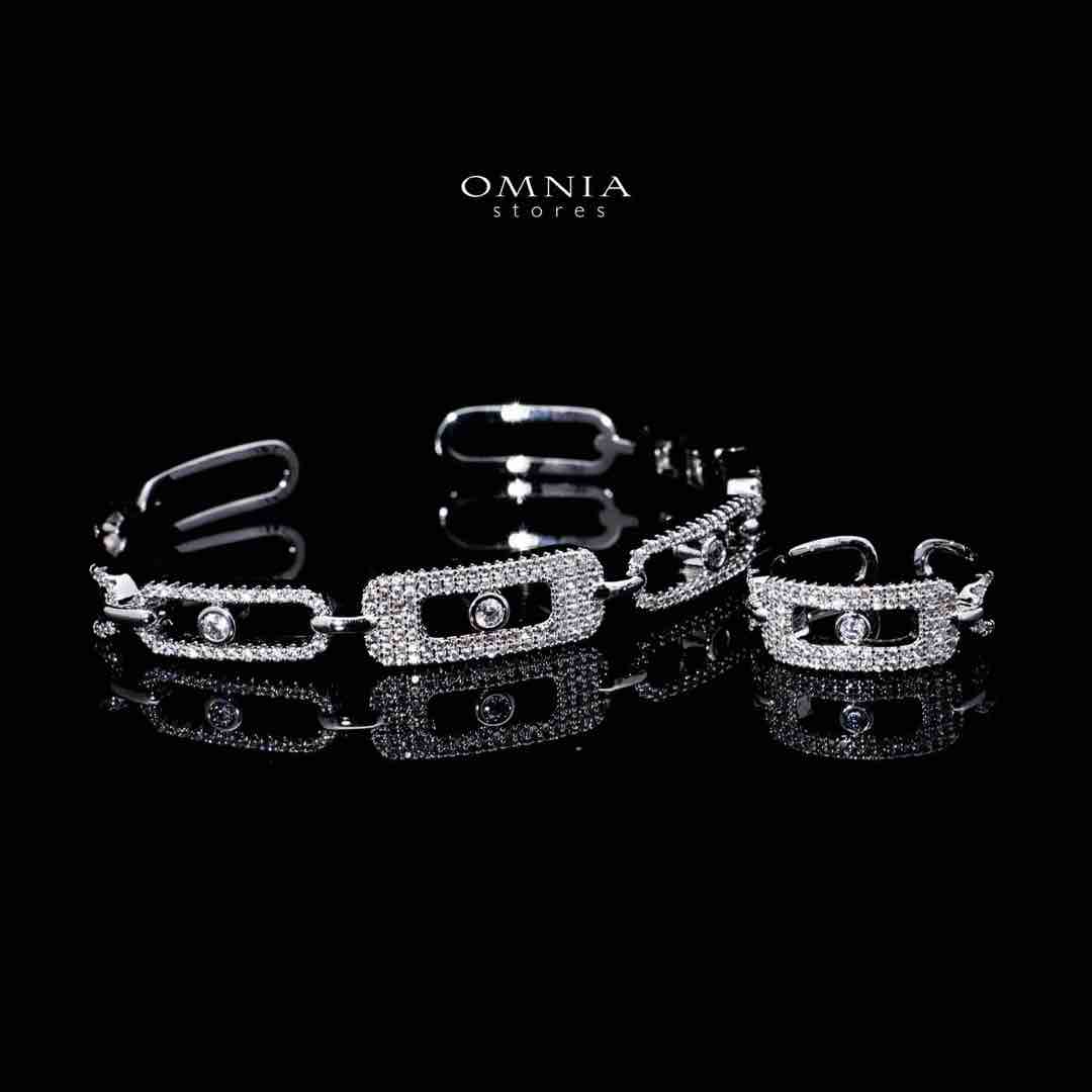Omnia Amayah Luxury White Bracelet & RIng Set in High Quality Zircon Stone Rhodium Plated image number null