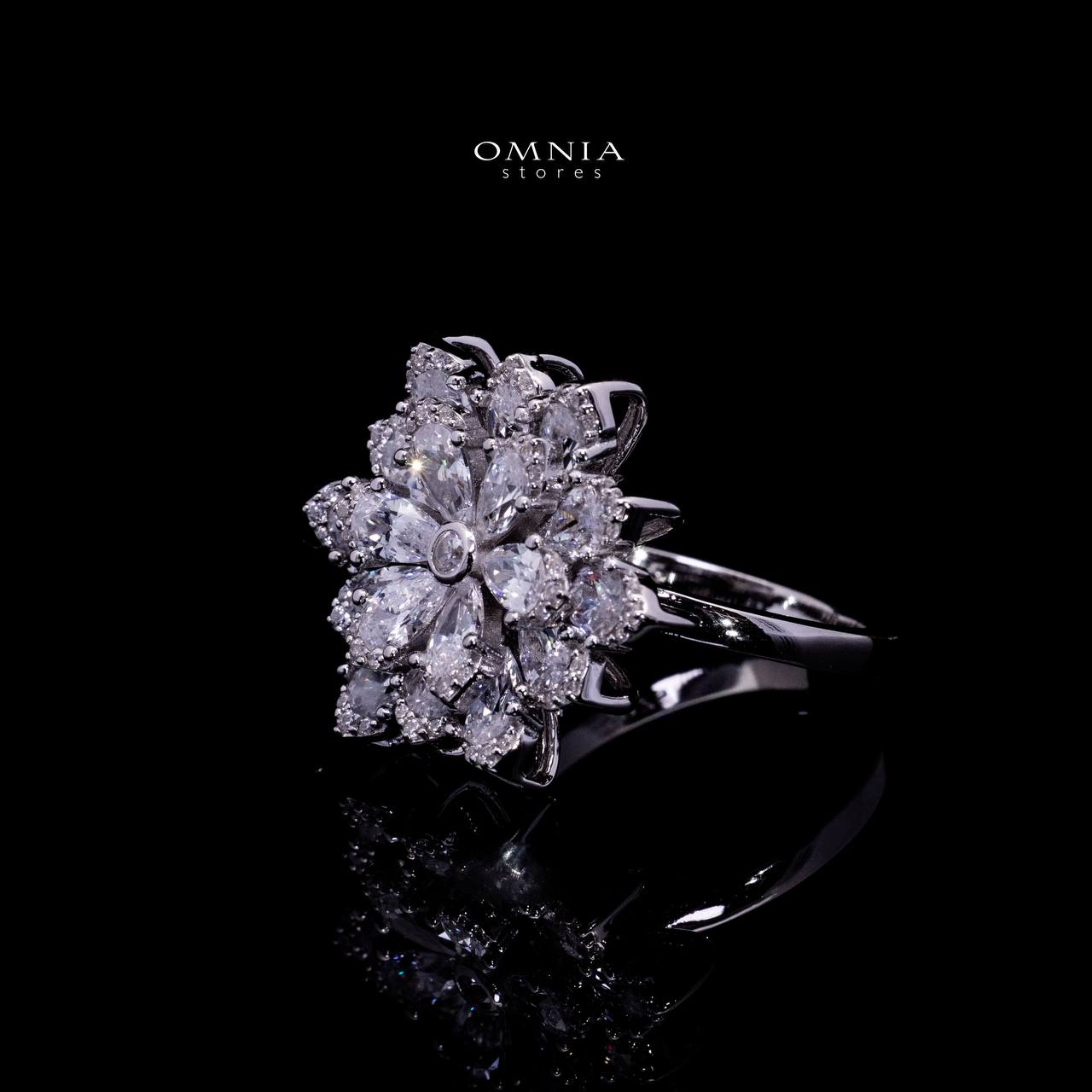 Omnia Damiyah White Floral Silver Ring in 925 Silver with High Quality Simulated Diamonds image number null
