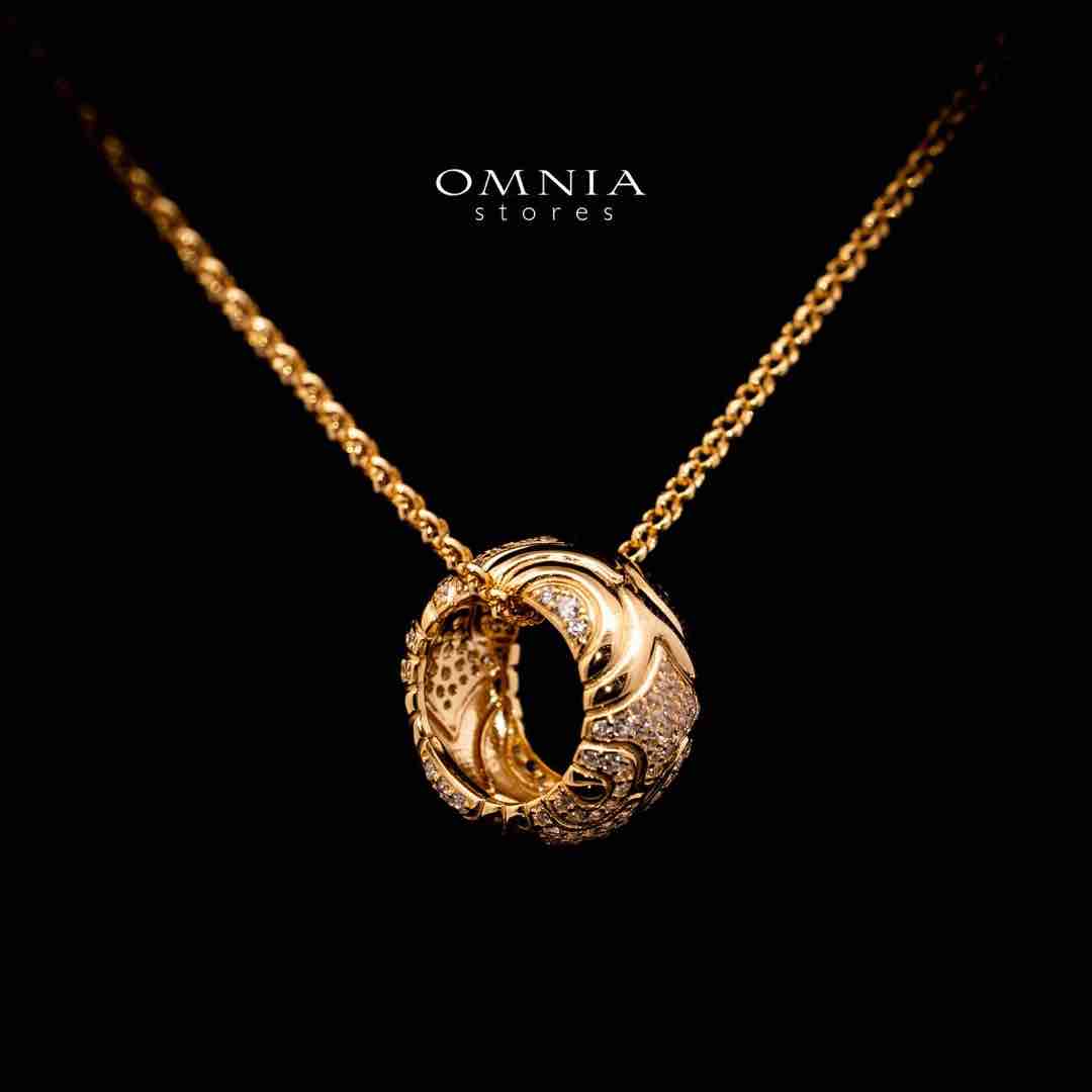 Omnia Hajar Golden Pendant Necklace in 925 Silver In High Quality Simulated Diamonds image number null