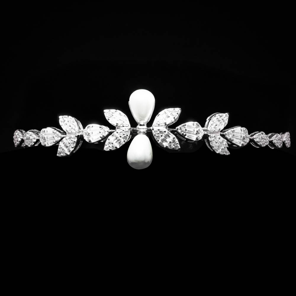 Omnia Shamsa Pearl Bridal Full Set in 925 Silver with High-Quality White Zircon Stones image number null