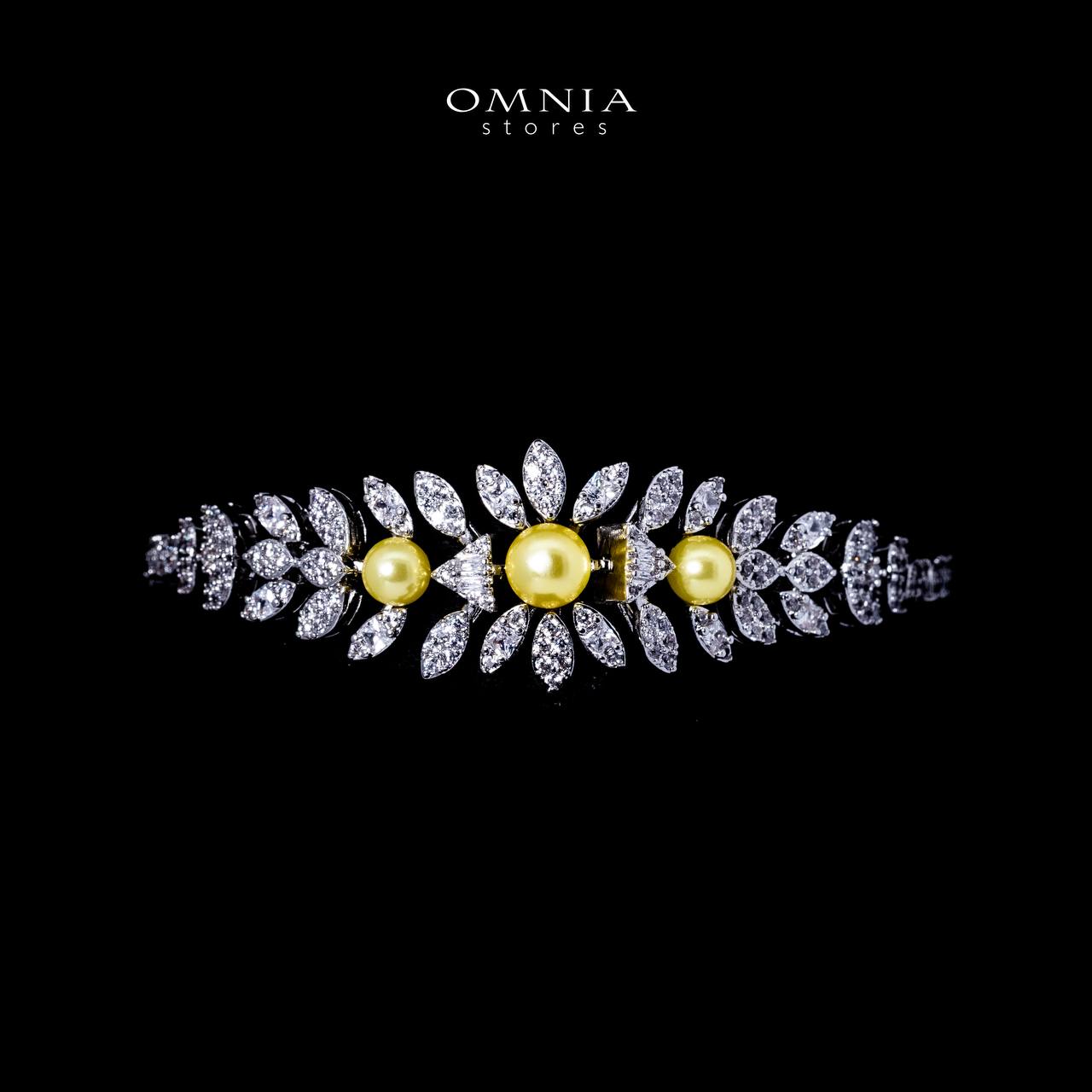 Omnia Shaika White in Golden Pearl Luxury Bridal Full Set in High Quality Zircon Stone Rhodium Plated image number null