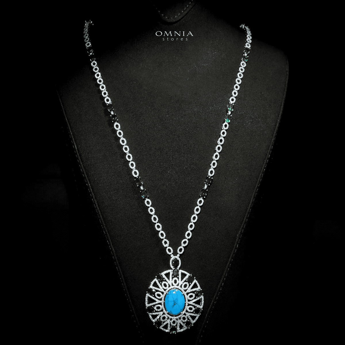 Omnia Ayala Blue &amp; Green Bridal Long Chain Full Set Accessories High Quality Zircon Stone In Rhodium Plated image number null