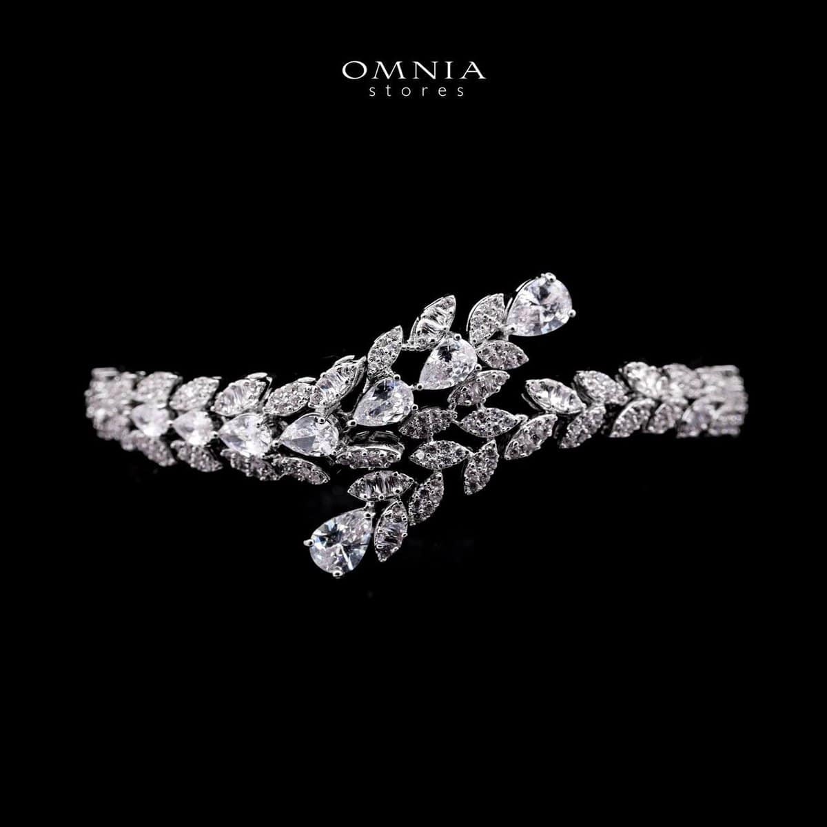 Omnia Yasira Leaf-Design White Luxury Bridal Full Set in High Quality Zircon Stone Rhodium Plated image number null