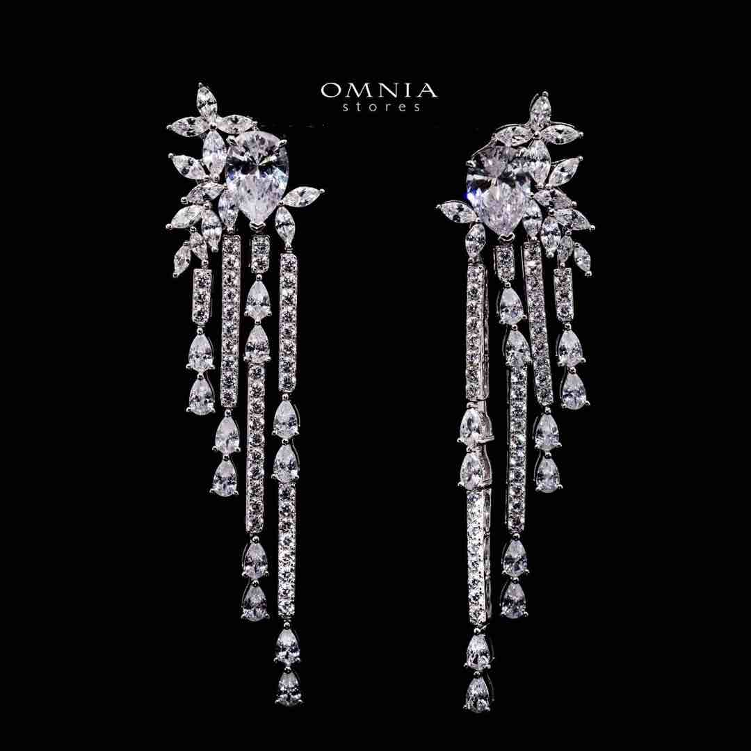 Omnia Abir White Bridal Drop Earrings in 925 Silver with Pear and Marquise-Cut High-Quality Simulated Diamonds image number null