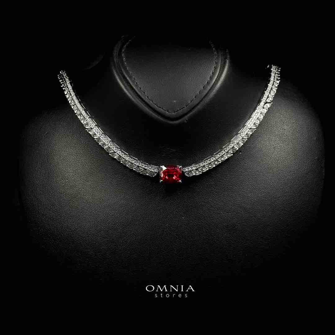 Omnia Haadia White And Red Necklace With High Quality Caertified Lab Crafted Stones In 925 Silver image number null