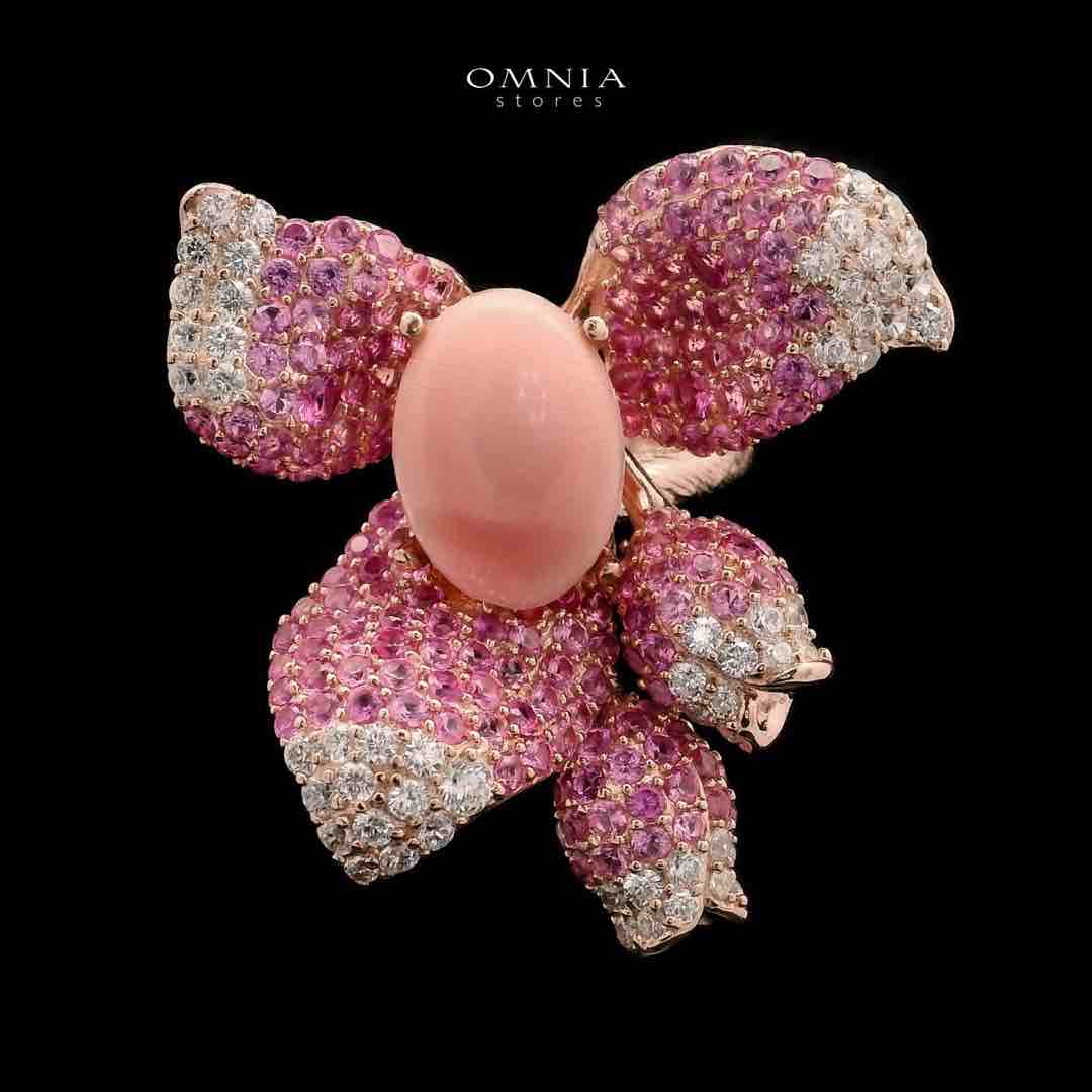 Omnia Amal Floral Ring in 92.5 Silver with High Quality Simulated Diamonds image number null