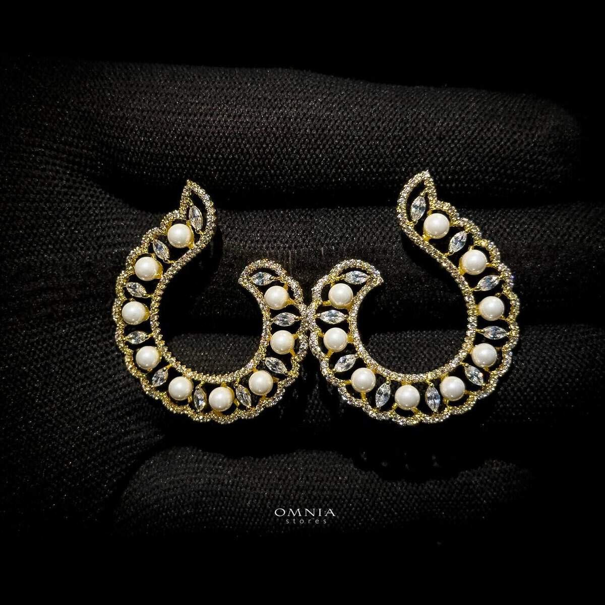 Omnia Alaa Golden Earrings High Quality Zircon Stone in Rhodium Plated image number null