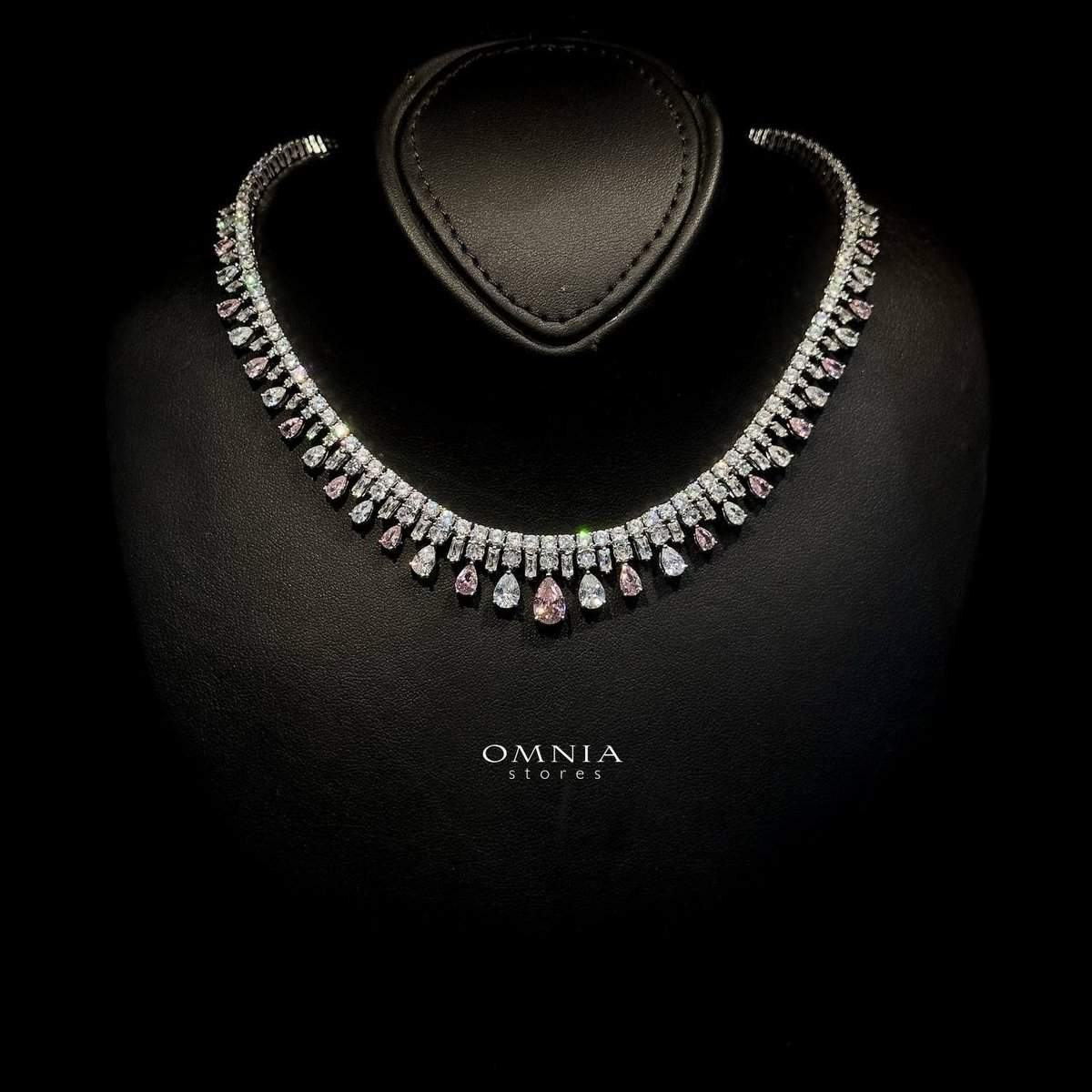 Omnia Nisrine Pink Bridal Full Set in High Quality Zircon Stone in Rhodium Plated image number null