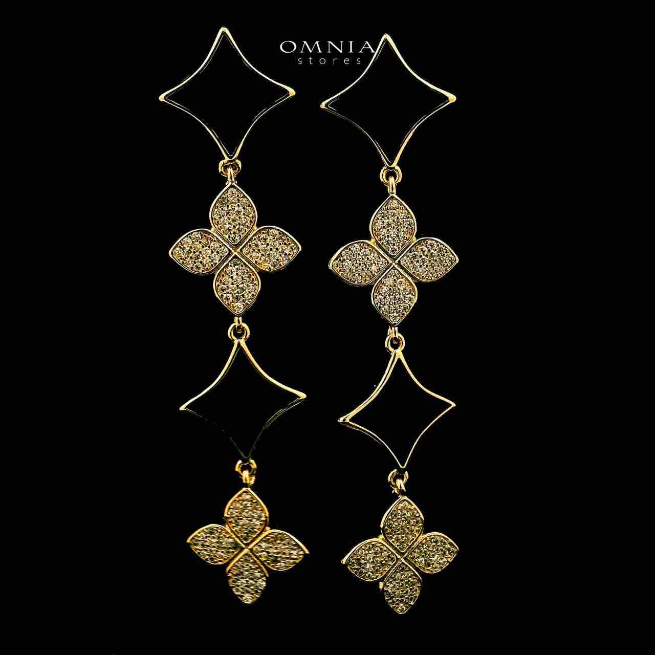 Omnia Golden Clove Black Long Chain Full Set with High-Quality Simulated Diamonds 18k Gold Plated 100cm image number null