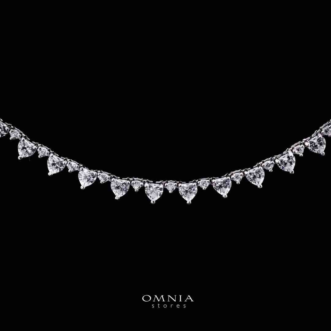 Omnia Radhwa White Heart Tennis Necklace, Earrings and Bracelet Set in 925 Silver with High Quality Simulated Diamonds image number null