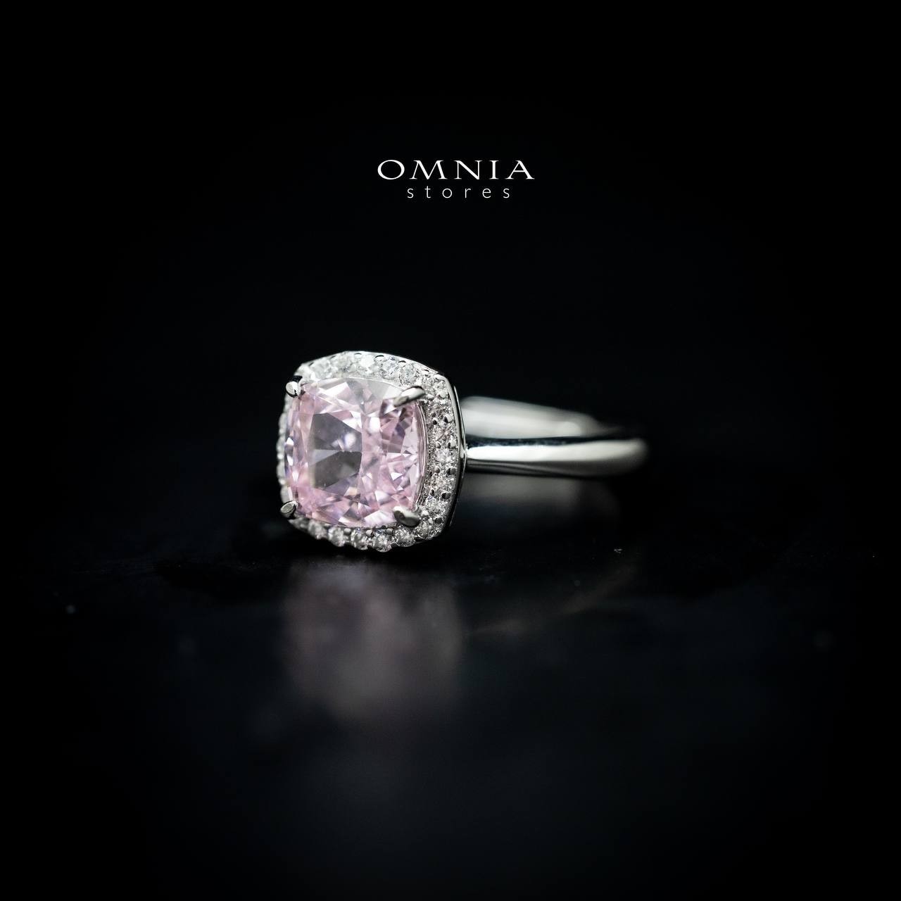 Omnia Pink Cushion Cut Ring in 92.5 Silver with High Quality Iced Cut Stone image number null