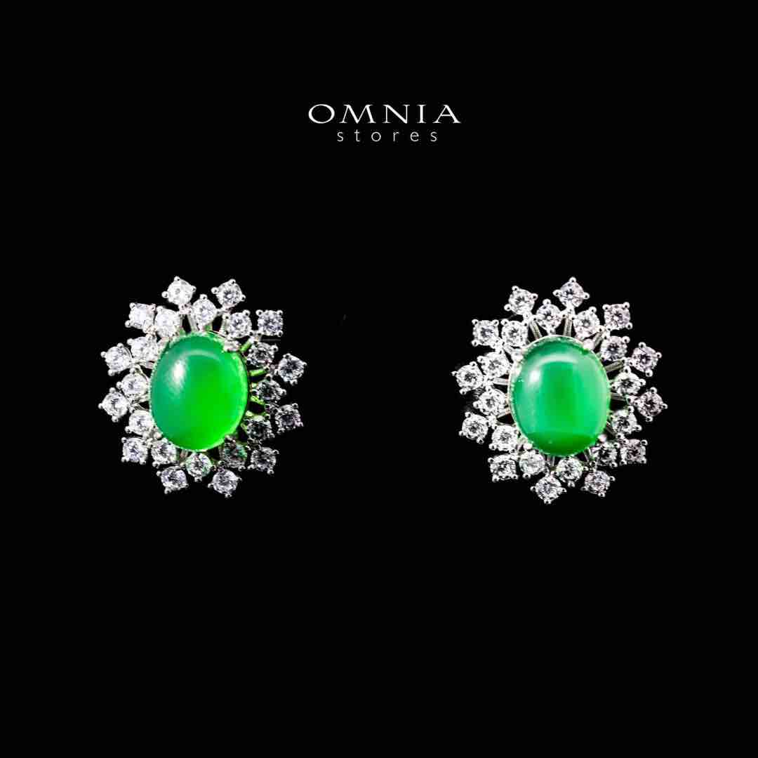 Omnia Nadia Green and White Silver Stud Earrings in 925 Silver High Quality Simulated Diamond Stones image number null