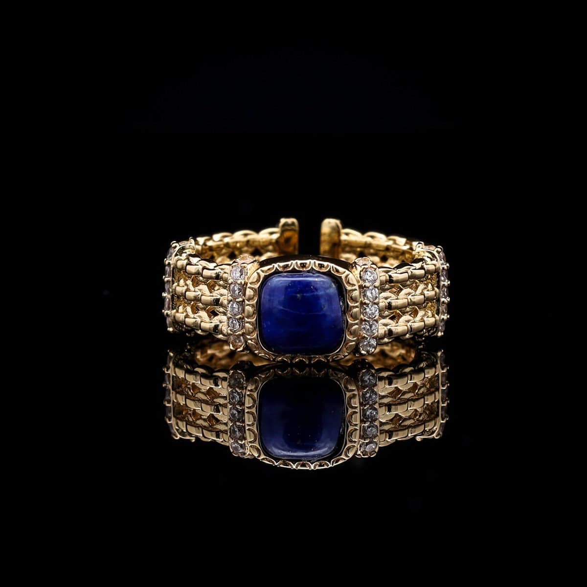 Omnia Fayroz Ring In High Quality Lapis lazuli Stone in Rhodium Plated image number null