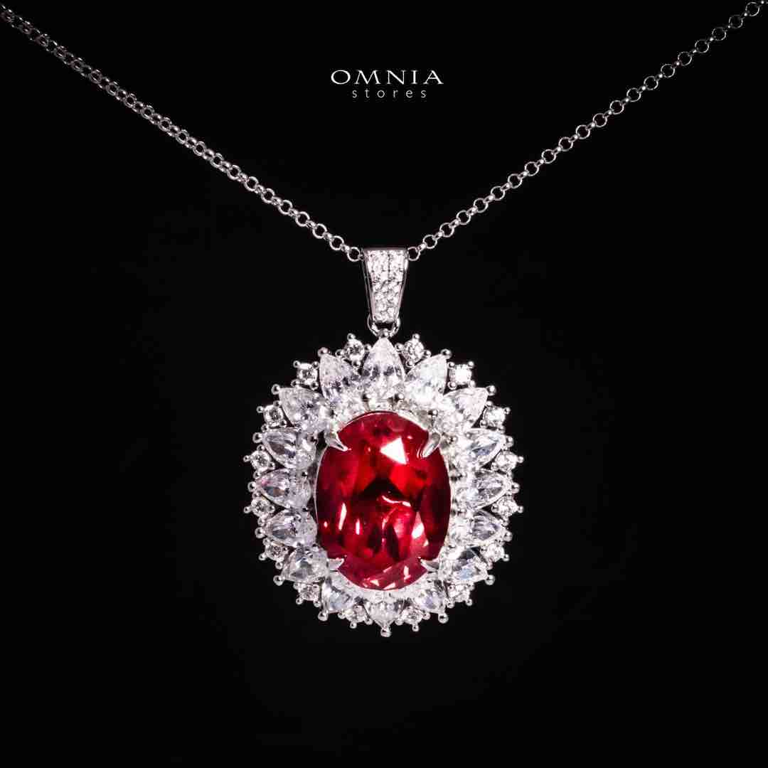 Omnia Alima Silver Necklace and Earrings Set in 925 Silver With High Quality GRC Certified Ruby Red Lab Grown Stones image number null