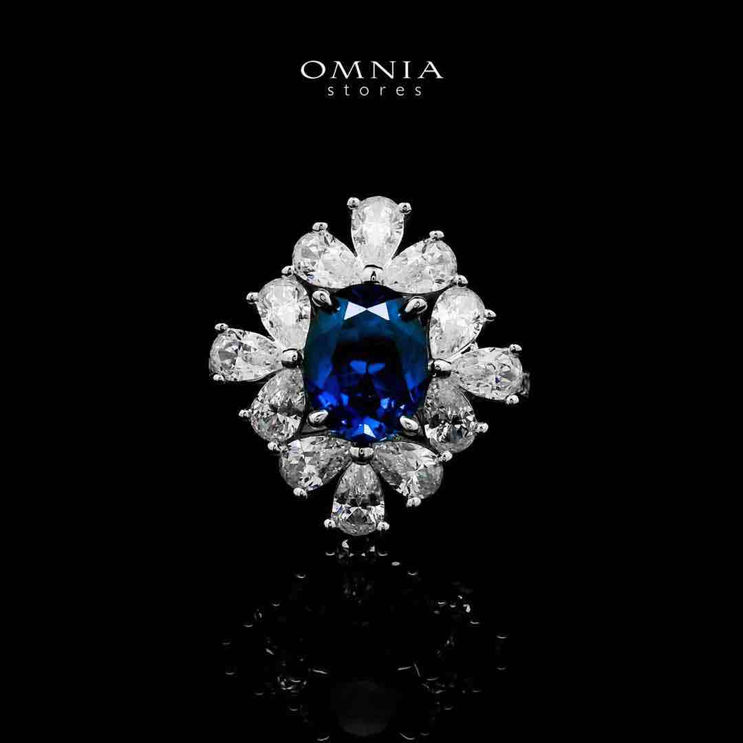 Omnia Hibah Blue Ring in 925 Silver With GRC Certifited High Quality Sapphire Blue Lab Grown Stones image number null