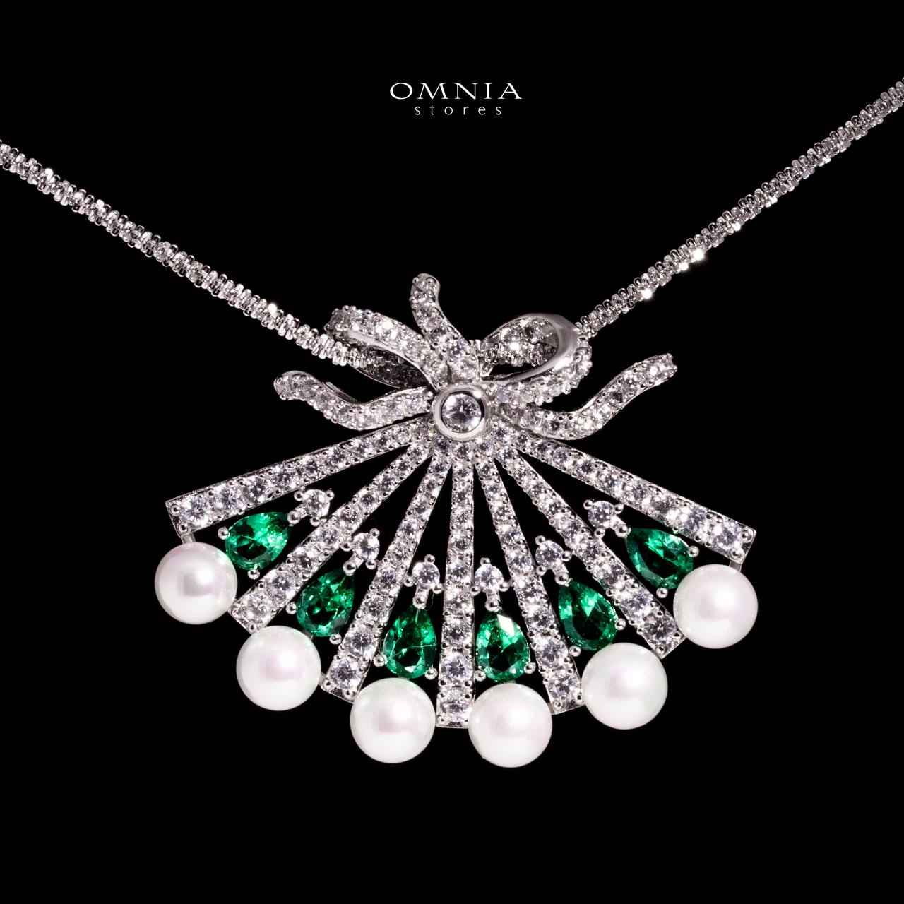 Omnia Azra Pearl White and Greeen Pendant Necklace With High Quality Certified Lab Crafted Stones In 925 Silver image number null