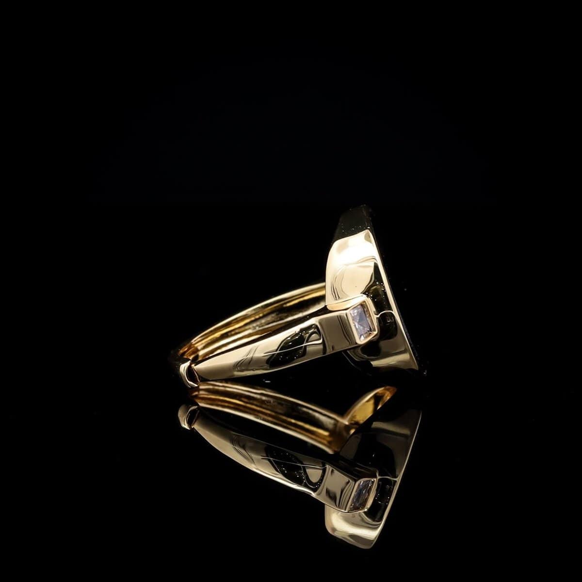 Omnia Fatima Ring In Black Agate Stone in High Quality Zircon Stone in Rhodium Plated image number null