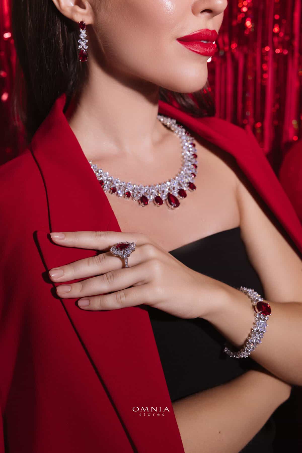 Omnia Suhana Red Bridal Full Set in High Quality Simulated Diamonds image number null