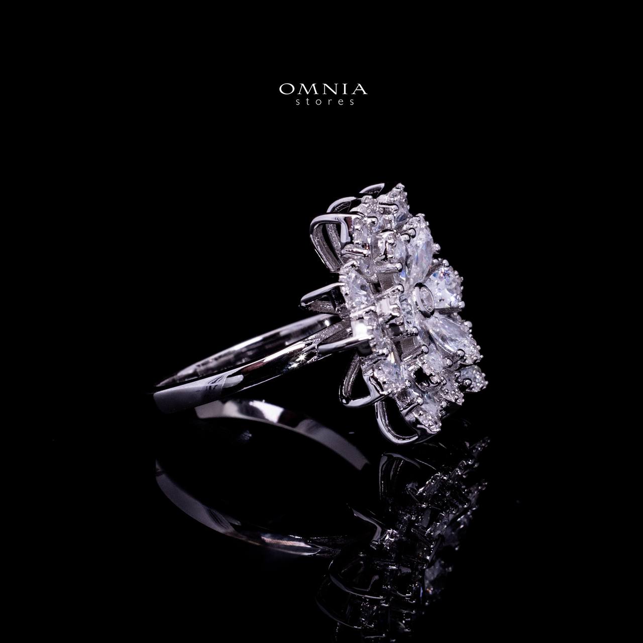 Omnia Damiyah White Floral Silver Ring in 925 Silver with High Quality Simulated Diamonds image number null