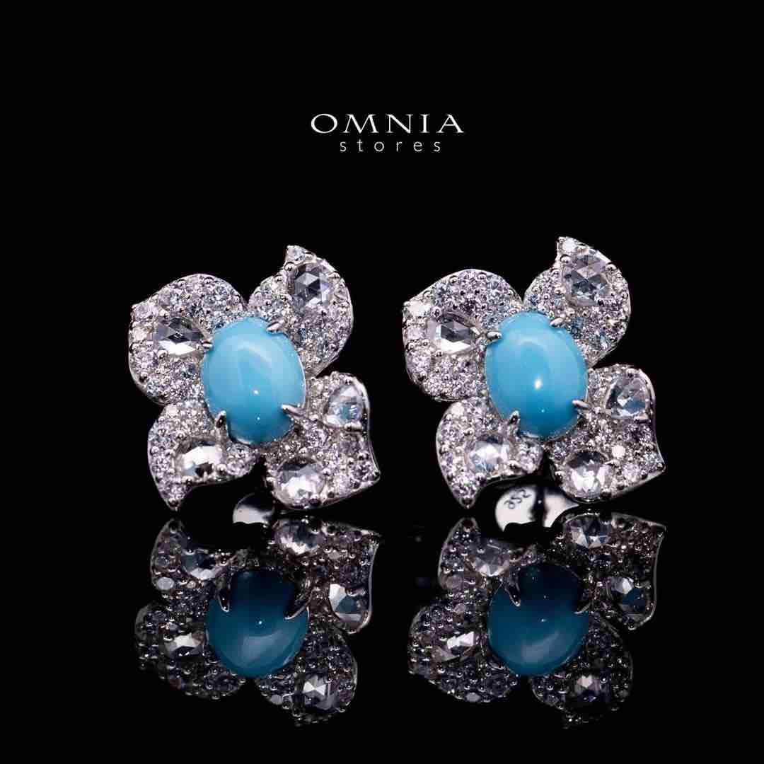 Omnia Rayan Turqoise Coral Flower Stud Earrings in 925 Silver In High Quality Simulated Diamonds image number null