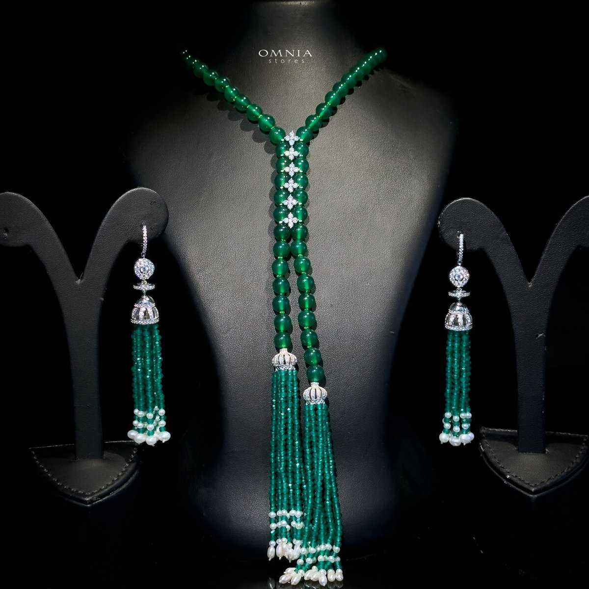 Omnia Selena Real Beads Set in 92.5 Silver High Quality Simulated diamonds, , large image number null