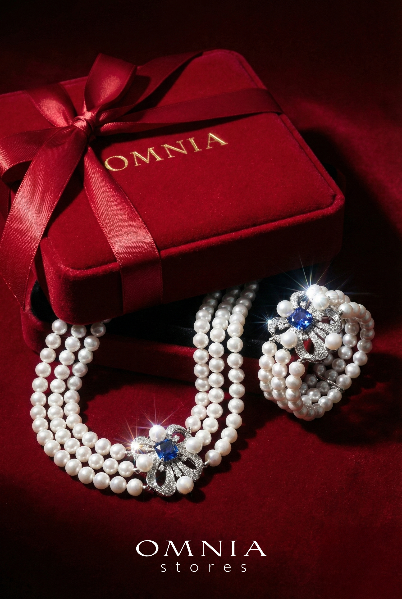 Mahboobeh Blue Pearl Necklace and Bracelet Set in 925 Silver with High Quality Simulated Diamonds image number null