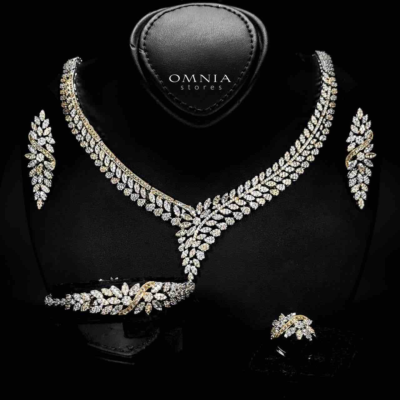 Omnia Abeera Golden Bridal Full Set in High Quality Zircon Stone Rhodium Plated image number null