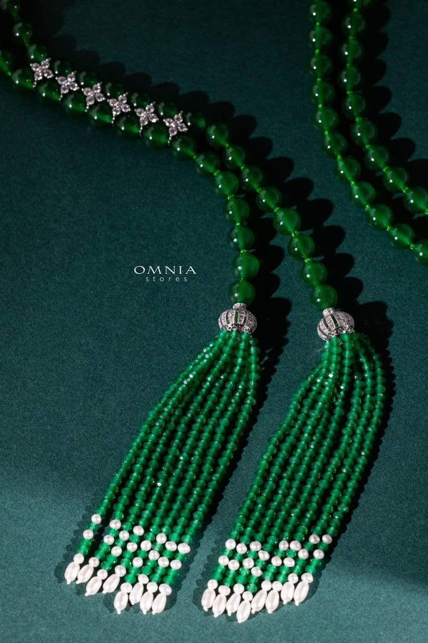 Omnia Selena Real Beads Set in 92.5 Silver High Quality Simulated diamonds, , large image number null