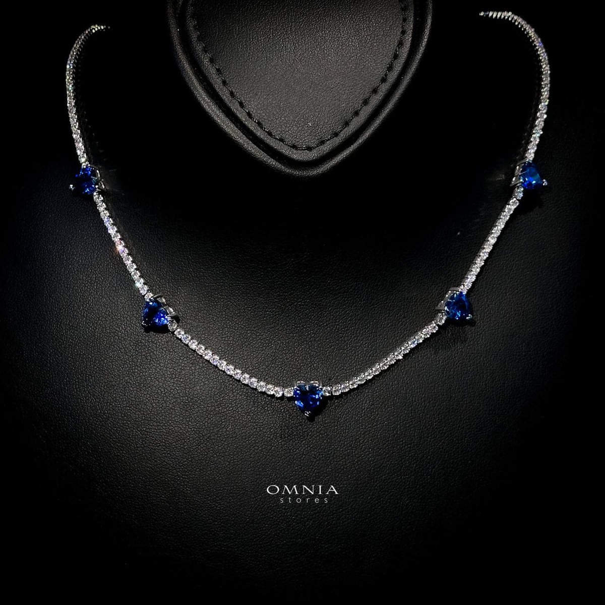 Omnia Louise Blue Necklace 92.5 Silver In High Quality Simulated&nbsp;diamonds image number null