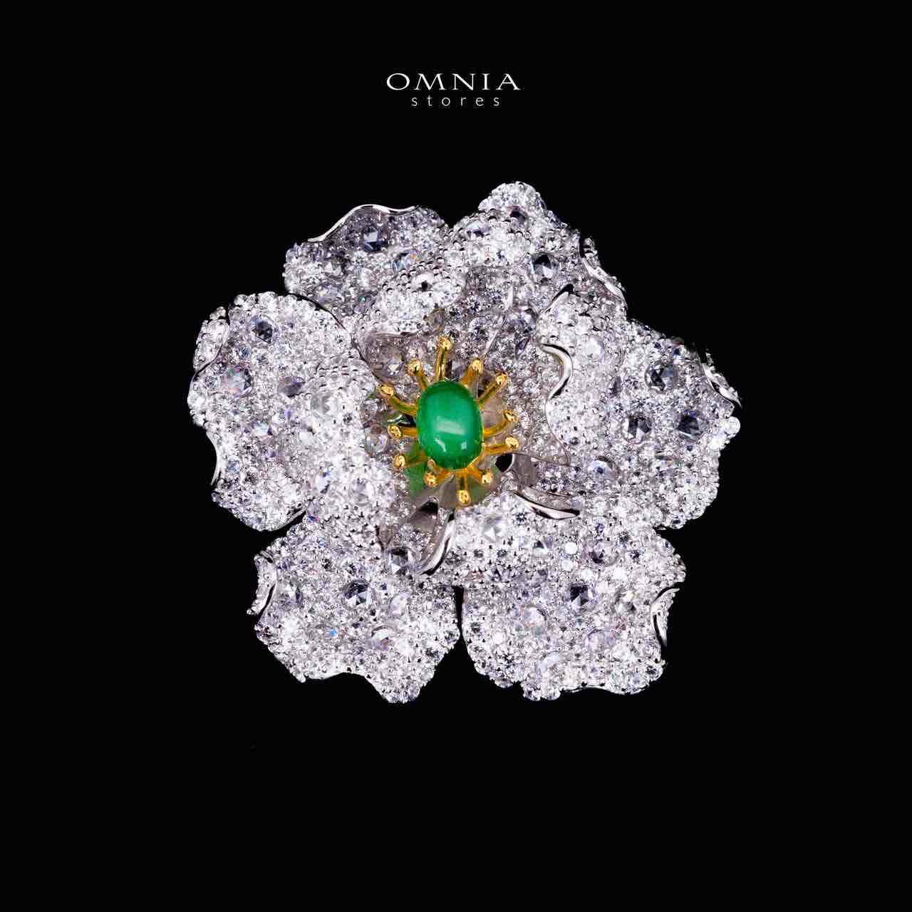 Omnia Riyana Green and Gold Flower Brooch  in 925 Silver High Quality Simulated Diamond Stones image number null