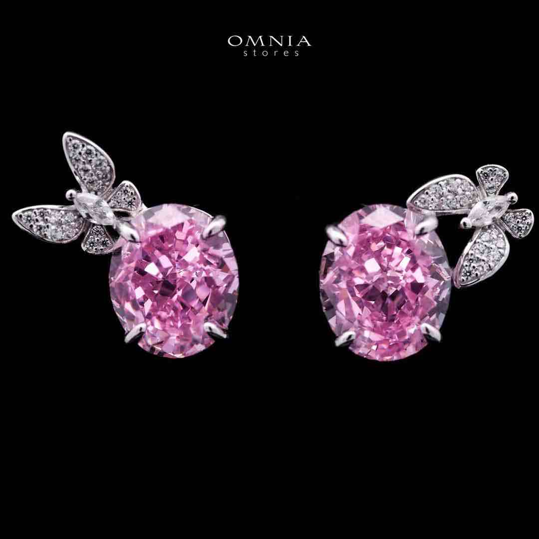 Omnia Maysun Pink Earrings in 925 Silver with High Quality Simulated Diamonds image number null