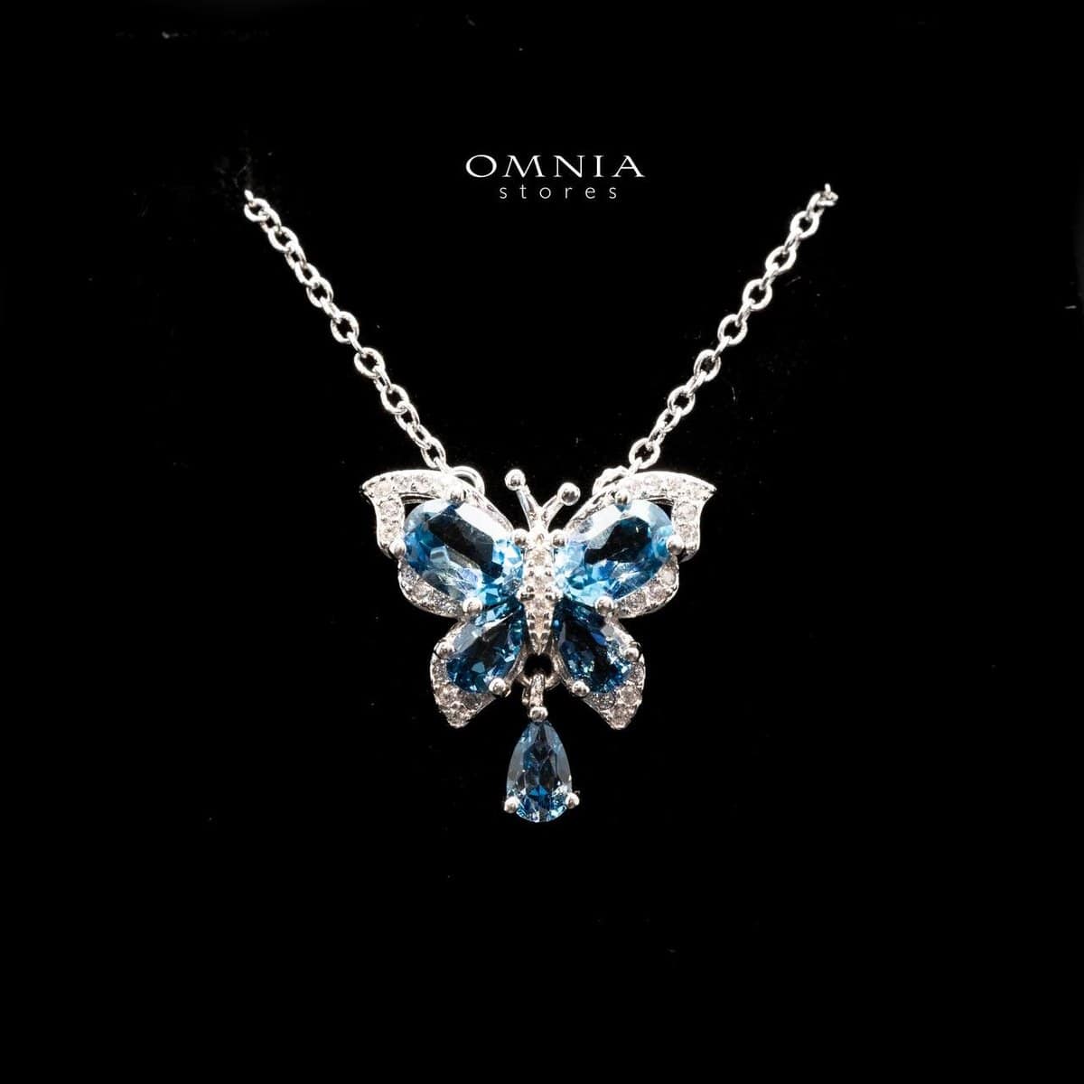 Omnia Rania butterfly Necklace In 92.5 Silver High Quality London Blue Topaz image number null