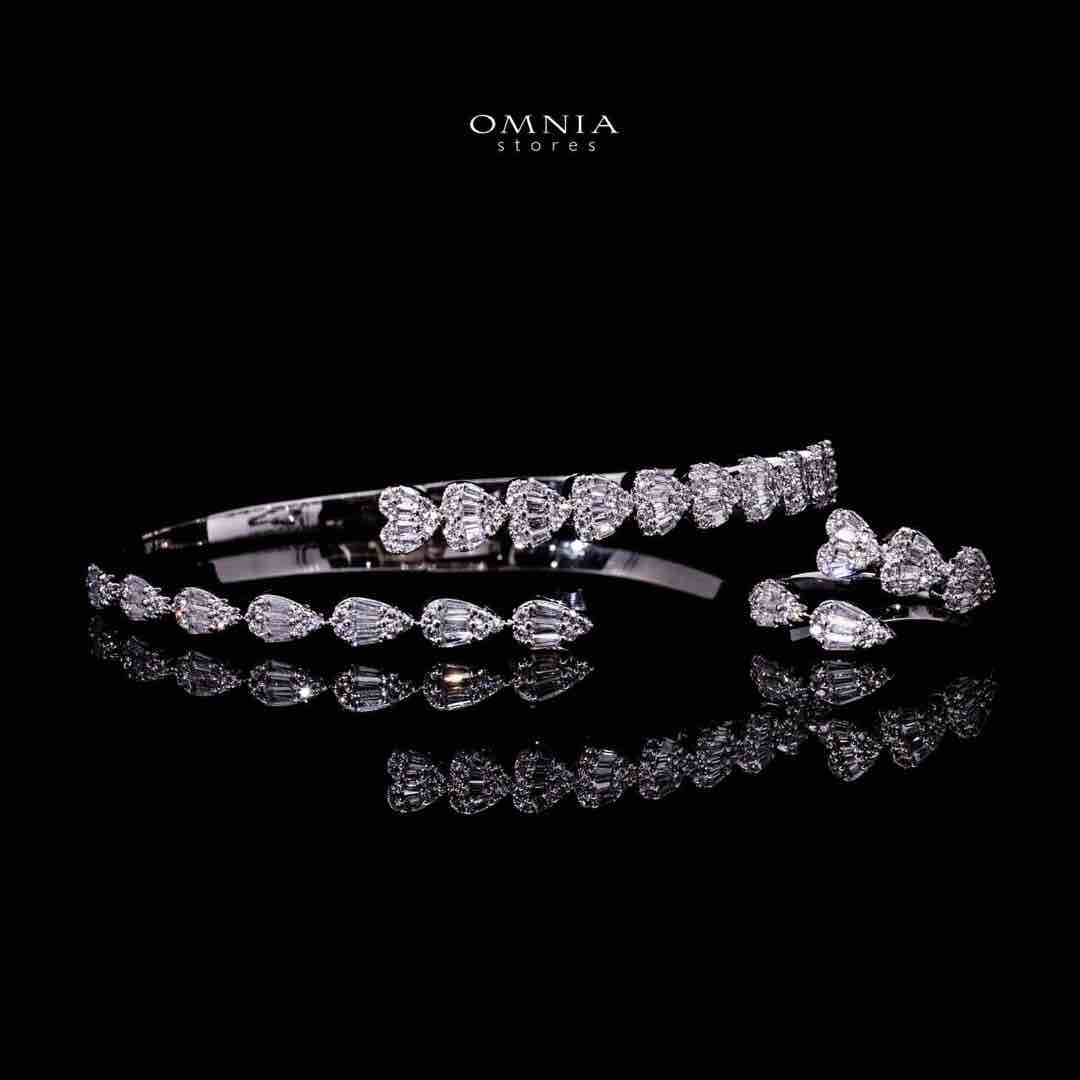 Omnia Barzah Luxury White Heart Bracelet & RIng Set in High Quality Zircon Stone Rhodium Plated image number null