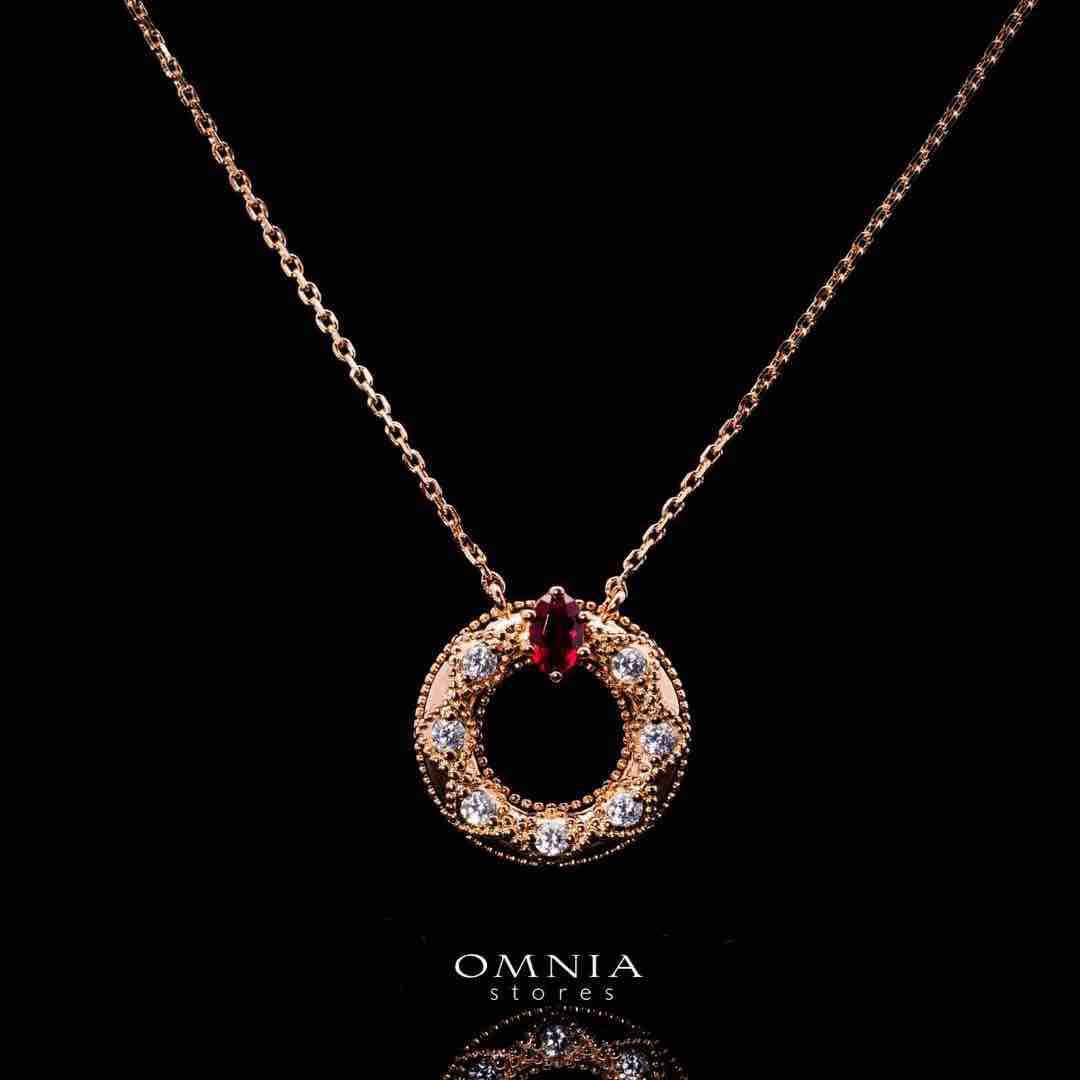 Omnia Suhairah Rose Gold Silver Pendant Necklace In 925 Silver High Quality Certified Red Lab Crafted Stones image number null