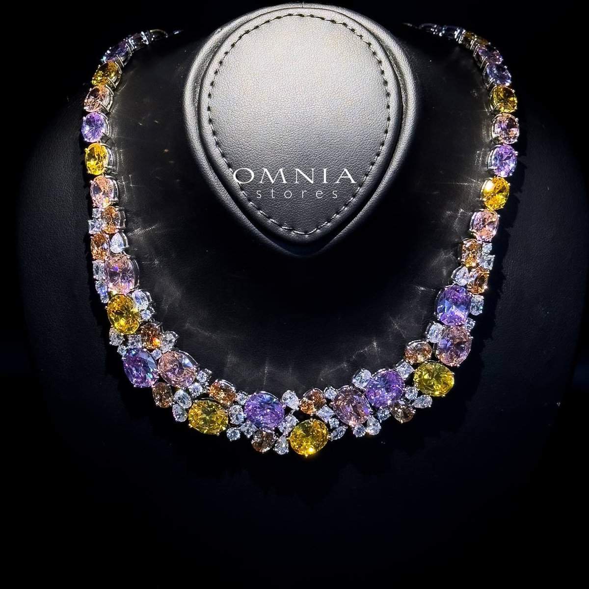 Omnia Artemis Baby Pink Multi-Colored Bridal Set with Round and Oval Cut Simulated Diamonds in High-Quality Rhodium Plated Finish image number null