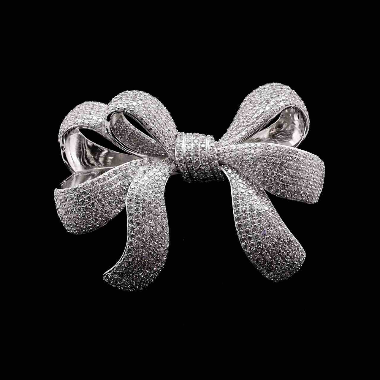 Omnia Celeste Bow Brooch with High-Quality Simulated Diamonds image number null