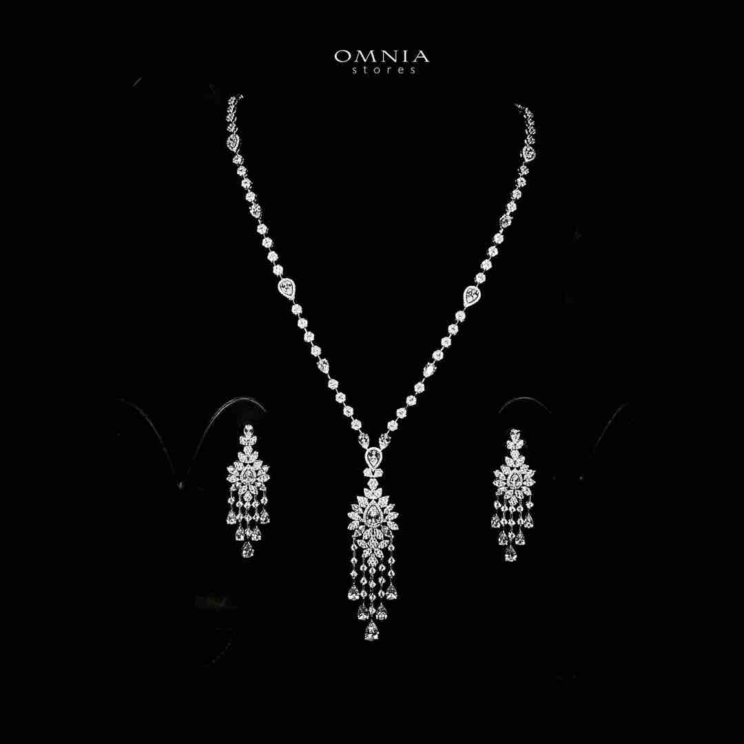 Azadeh White Bridal Long chain Set Accessories High Quality Zircon Stone In Rhodium Plated image number null