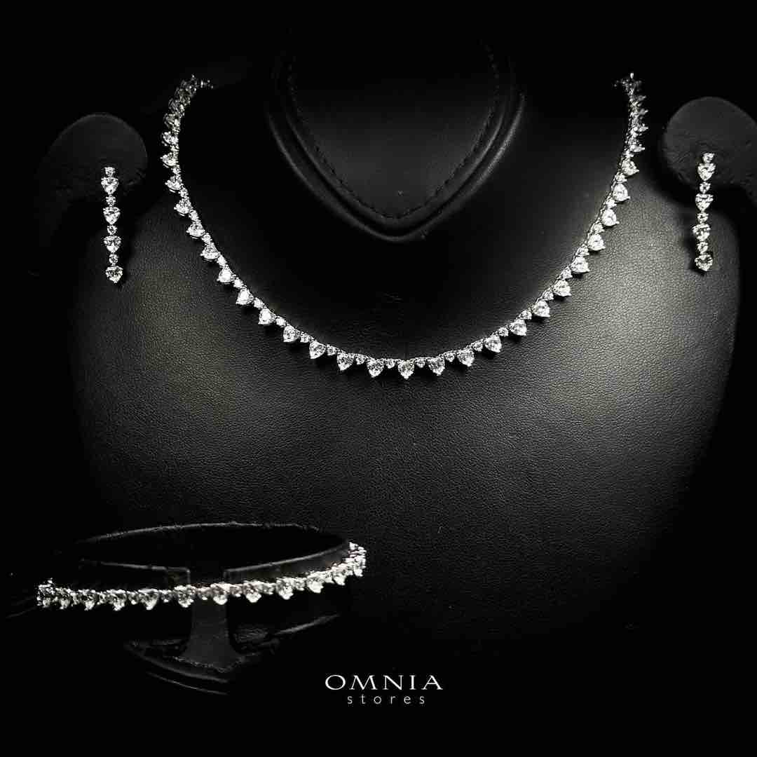 Omnia Radhwa White Heart Tennis Necklace, Earrings and Bracelet Set in 925 Silver with High Quality Simulated Diamonds image number null