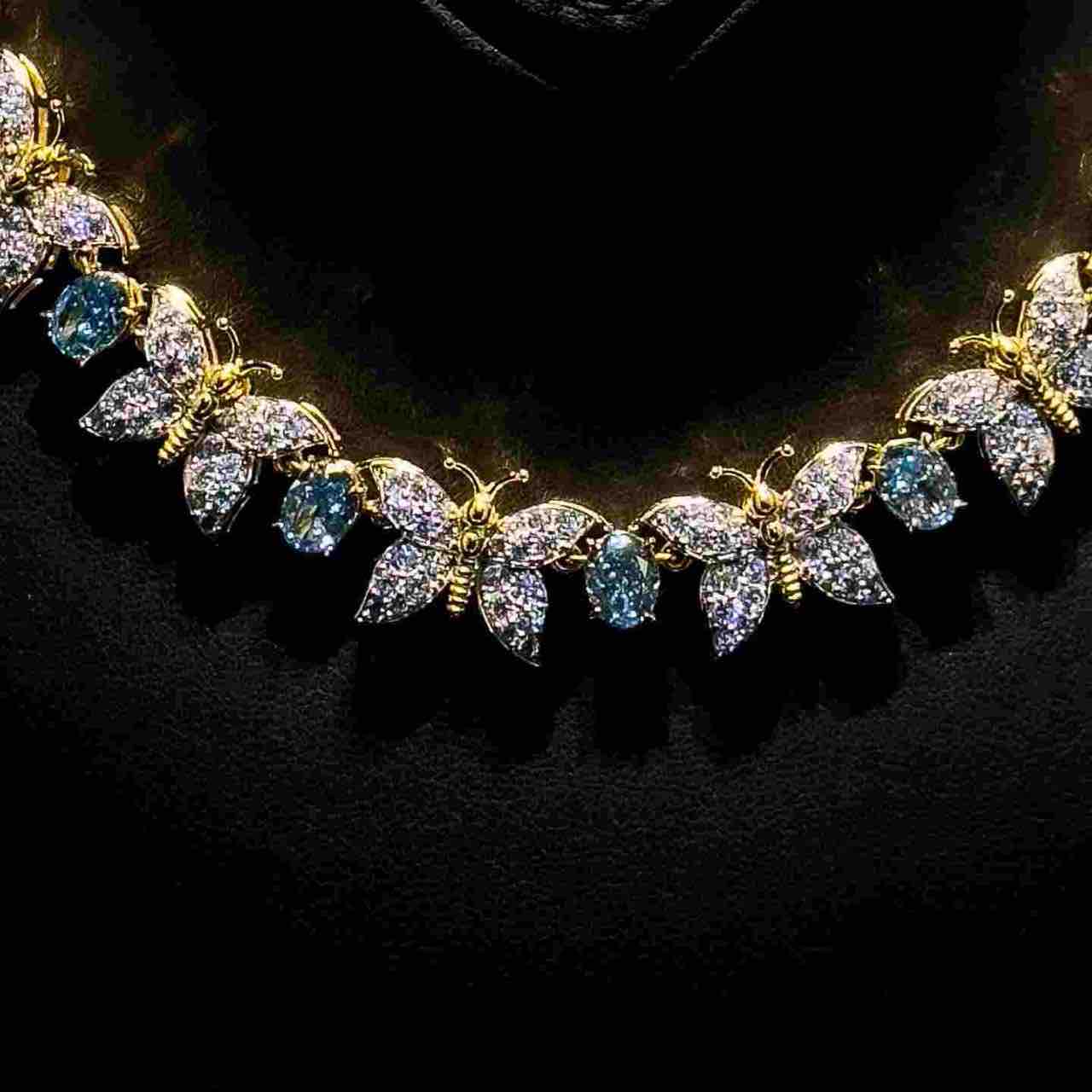 Omnia Ghusoon Butterfly Golden Necklace In 925 Silver Certified High Quality Lab Grown Stones image number null