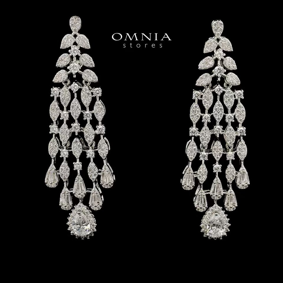 Omnia Adila White Luxury Bridal Full Set in High Quality Zircon Stone in Rhodium Plated image number null