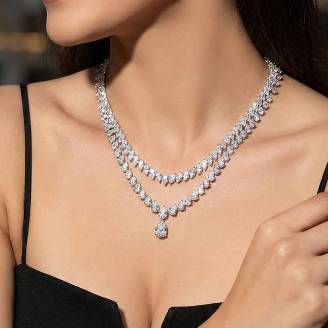 Malika Necklace 925 Silver in High Quality Simulated Diamonds image number null