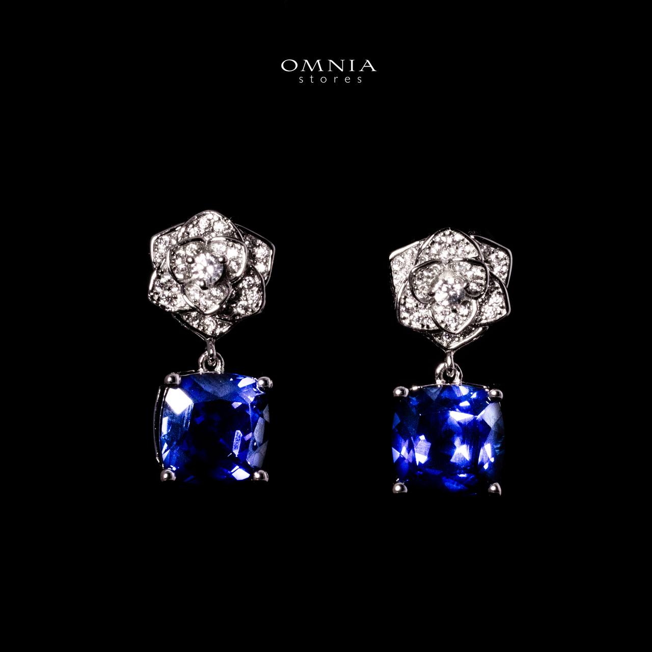 Omnia Khansa Silver Rose Design Drop Earrings in 925 Silver With High Quality GRC Certified Blue Sapphite Lab Grown Stones image number null